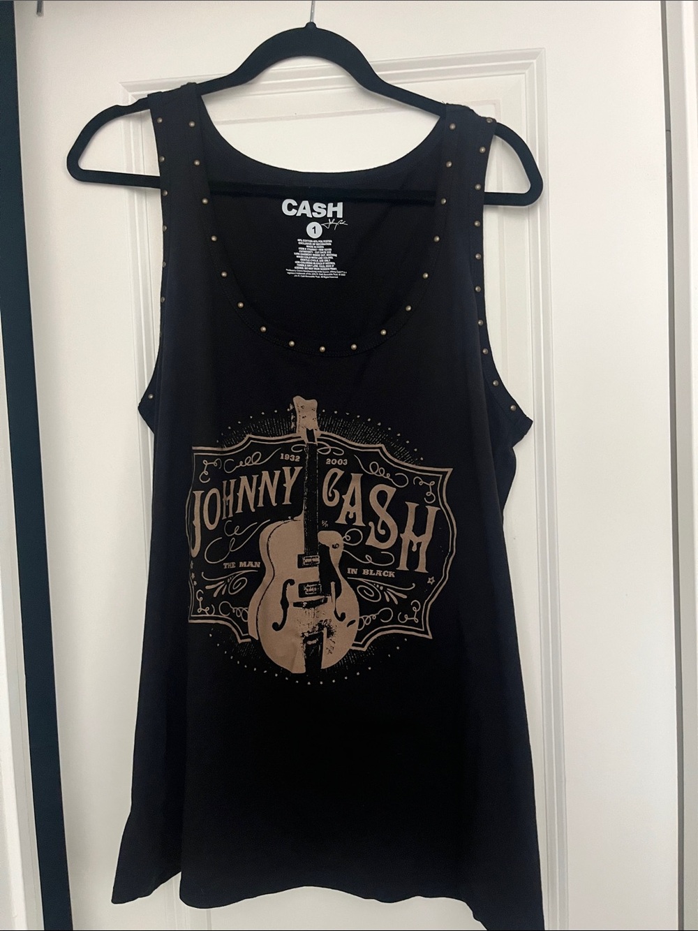 Johnny Cash Graphic Studded Black Tank Top